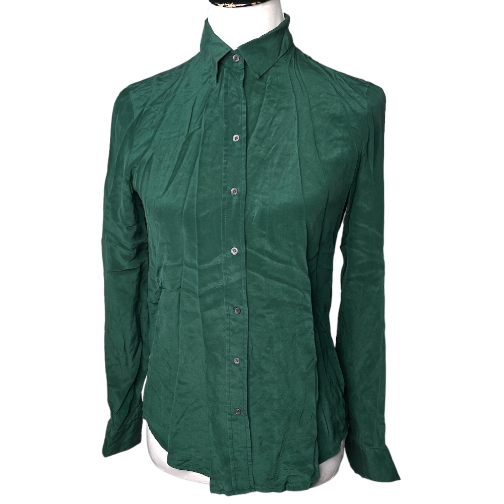 Zara Woman Button Down Blouse Forest Green Size Small